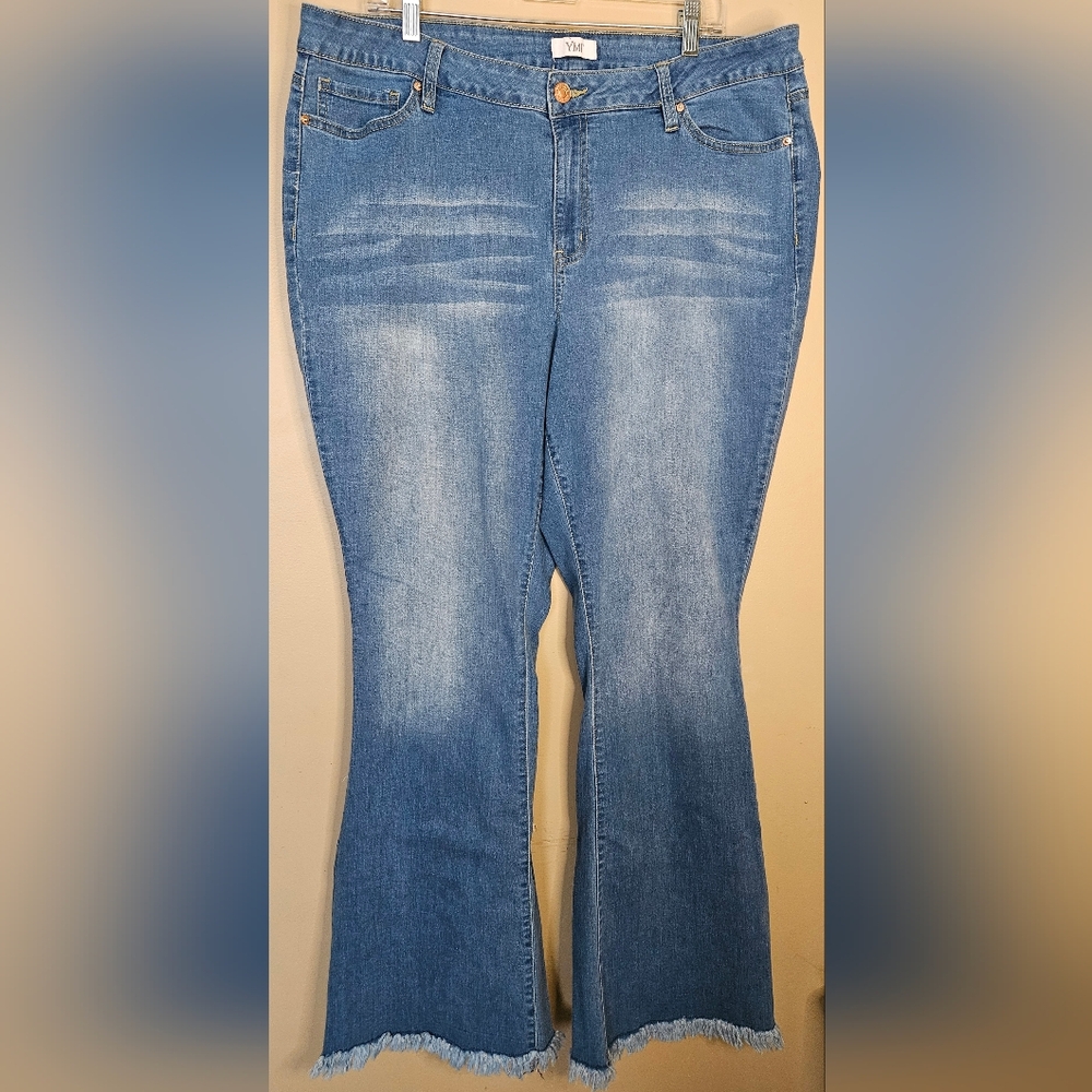 Light Blue Flare Cut Raw Hem Jeans